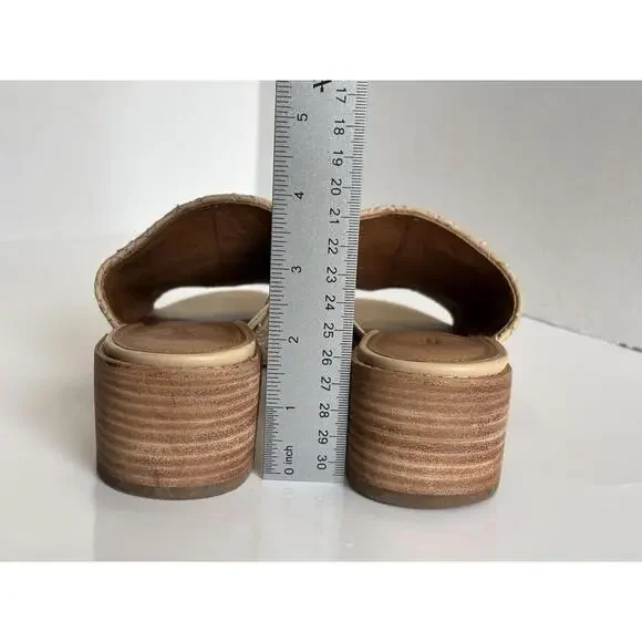 Frye Cindy Mules Women's Size 7.5M Cream Woven Leather Block Heel Slide Sandals - Picture 7 of 16